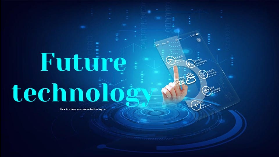 black blue technology internet Technology report Template For Google Slides And Powerpoint -page 0