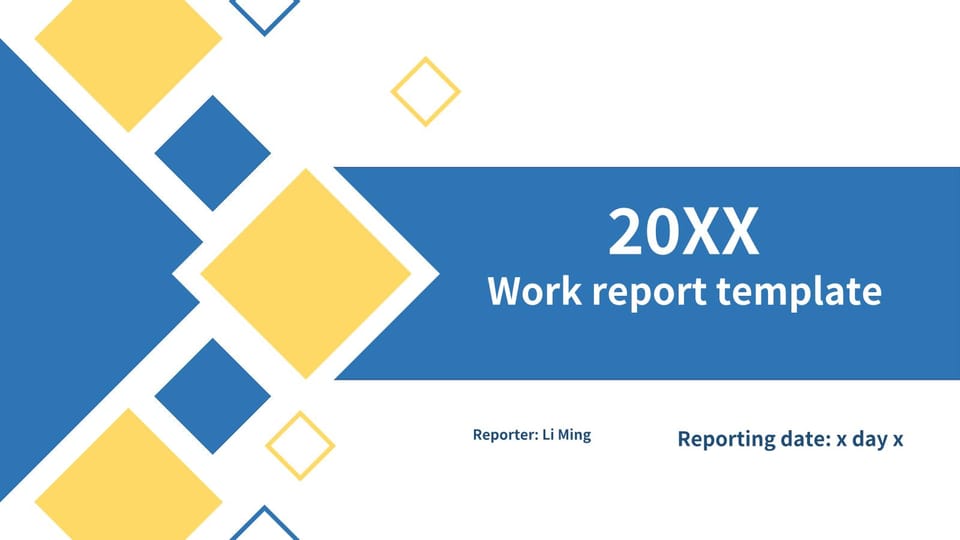 blue and yellow simple geometric work summary report Template For Google Slides And Powerpoint -page 0