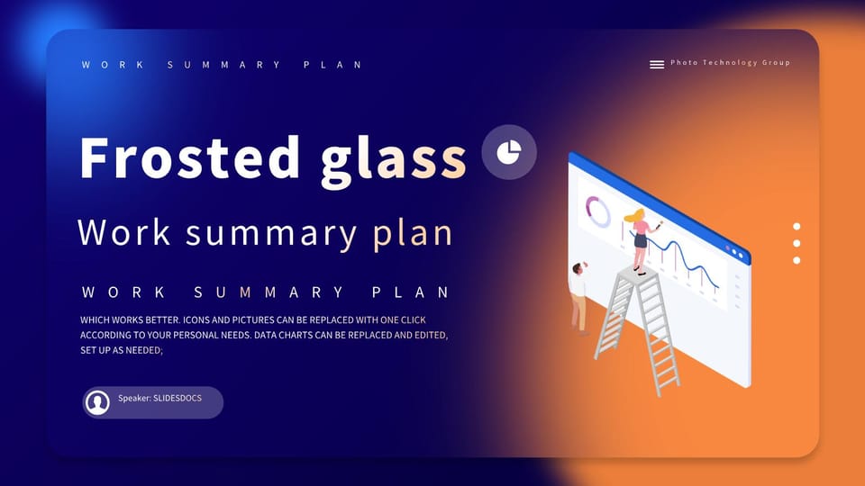 Blue orange frosted glass simple wind work report summary Template For Google Slides And Powerpoint -page 0