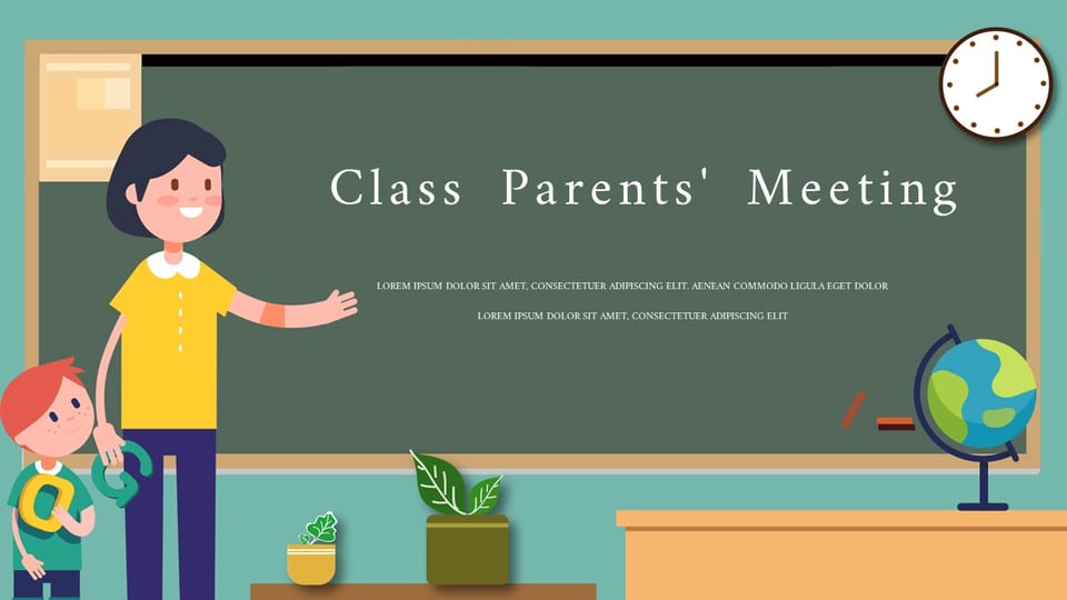 cartoon style parent teacher meetings theme class meeting Template For Google Slides And Powerpoint -page 0
