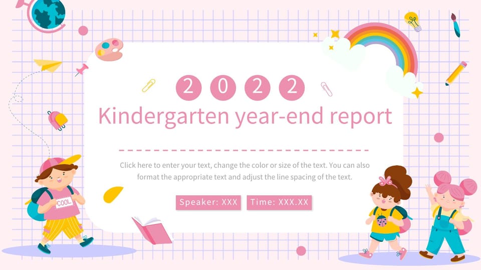 cartoon style kindergarten year-end report summary Template For Google Slides And Powerpoint -page 0