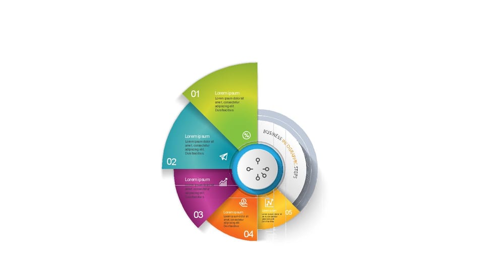colorful pie chart showing the stages of business process powerpoint background -page 0