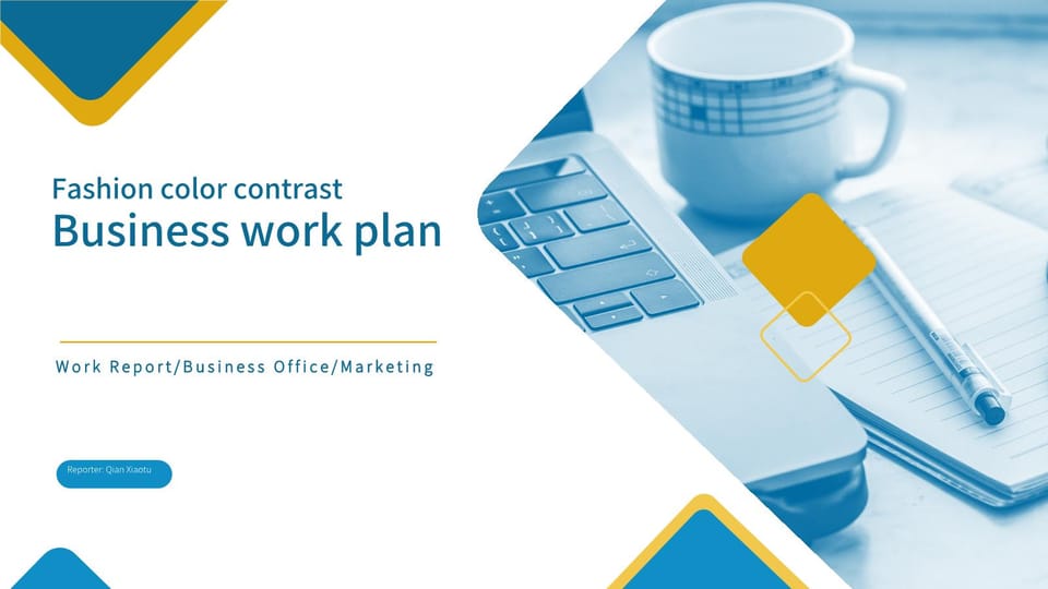 fashion yellow and blue contrast color business work plan general Template For Google Slides And Powerpoint -page 0