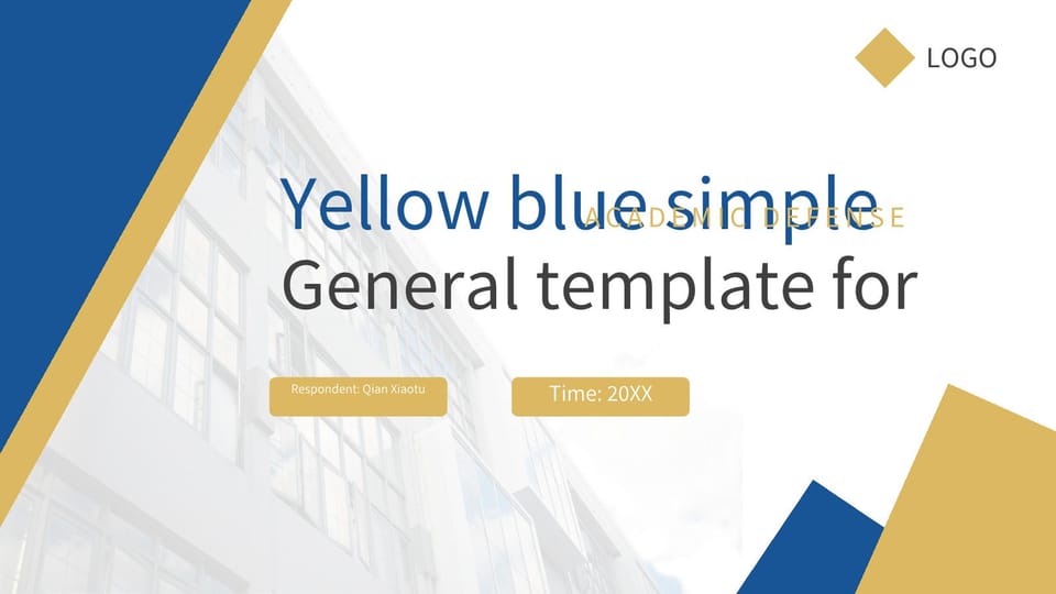 general for academic defense in yellow and blue minimalist style Template For Google Slides And Powerpoint -page 0