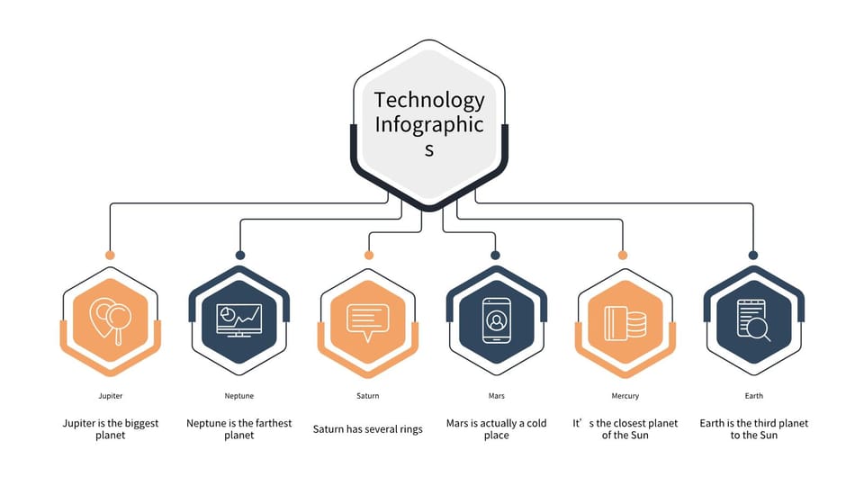 graphic of hexagonal structure with icons powerpoint background -page 0