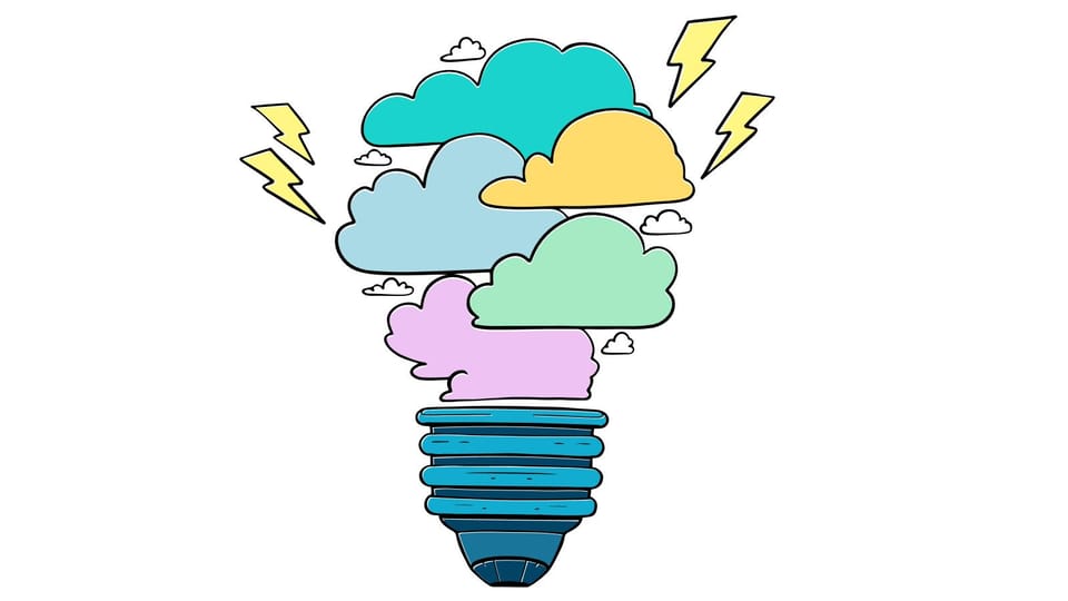 light bulb with clouds and lightning powerpoint background -page 0
