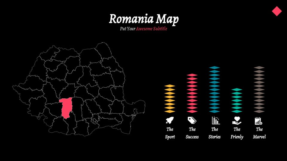 map of the country of romania with bar chart powerpoint background -page 0