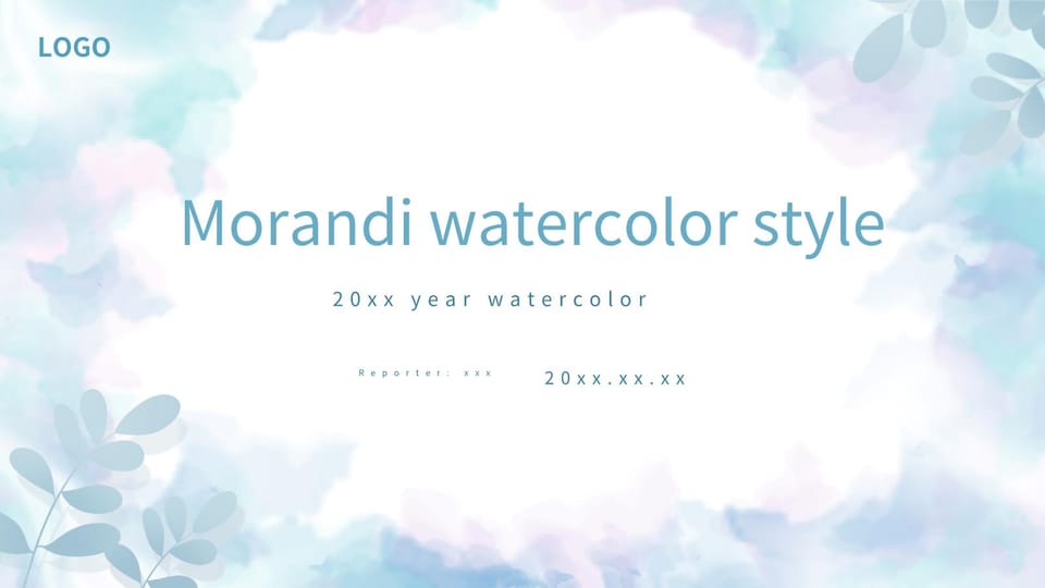 morandi watercolor blue work report Template For Google Slides And Powerpoint -page 0