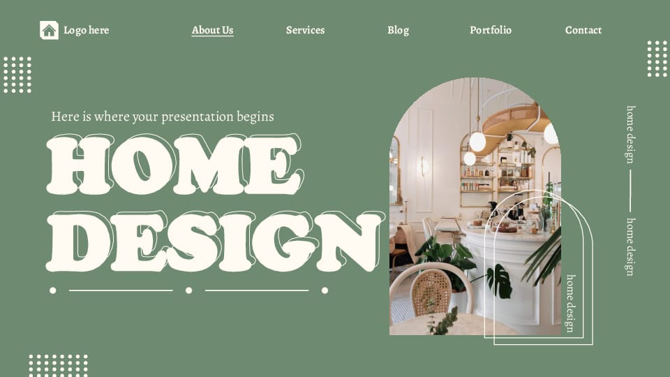 Powerpoint for Business Presentations Featuring a Unique Soft Green Home Design Template For Google Slides And Powerpoint -page 0