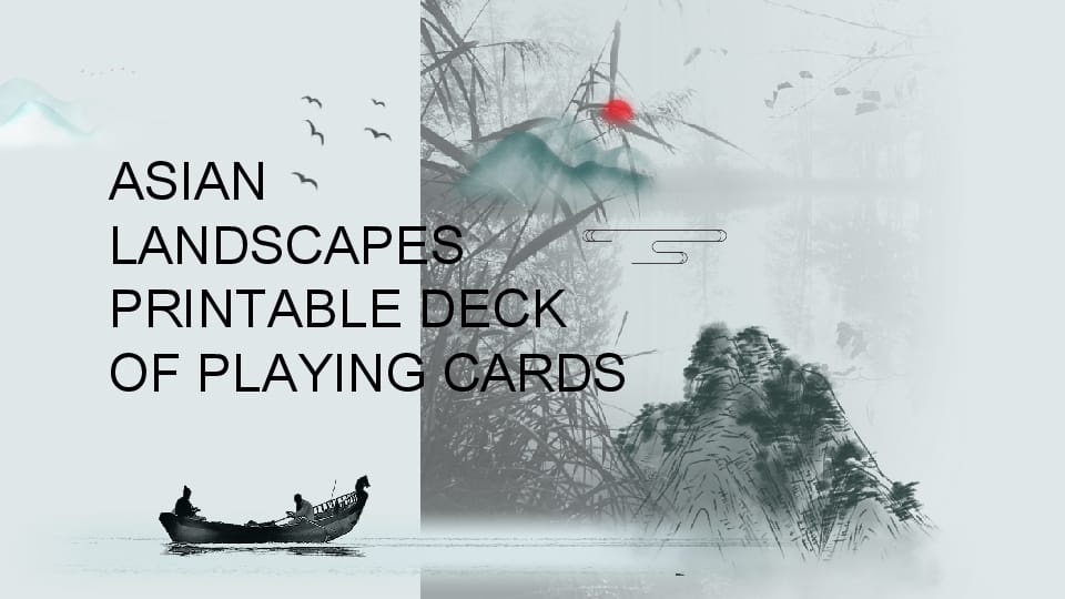 Printable Deck of Playing Cards with Gray Asian Landscapes Template For Google Slides And Powerpoint -page 0