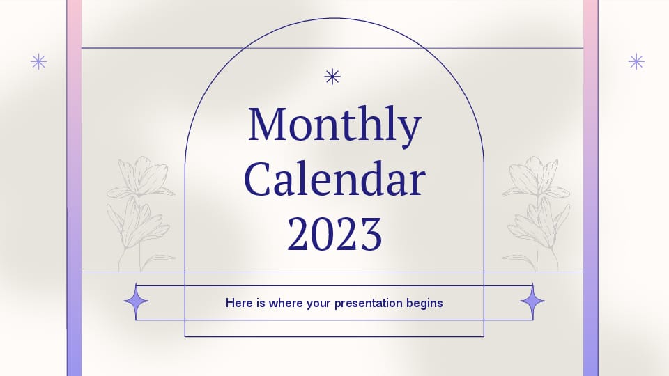 Purple Monthly Calendar for 2023 Template For Google Slides And Powerpoint -page 0