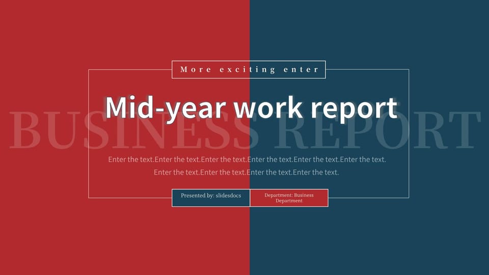 red and blue business mid-year work report Template For Google Slides And Powerpoint -page 0