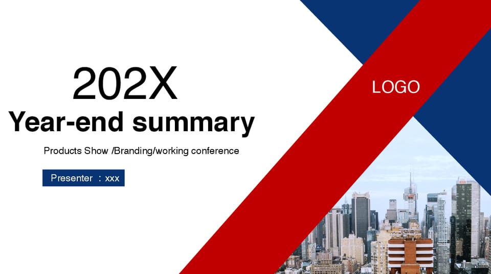 red blue work summary end of the year new plan business report micro stereo flat dynamic Template For Google Slides And Powerpoint -page 0