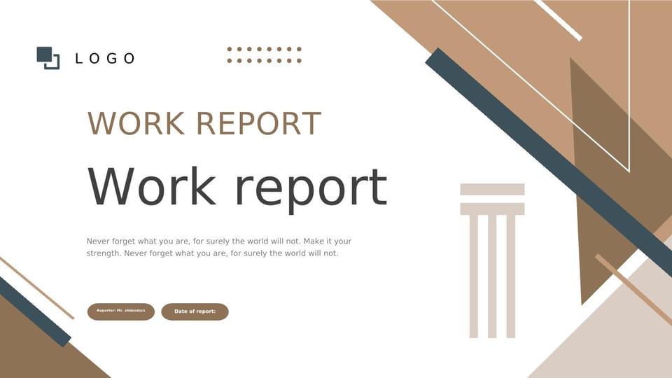 Report on Basic Legal Work Debriefing with Brown and Blue Color Scheme Template For Google Slides And Powerpoint -page 0