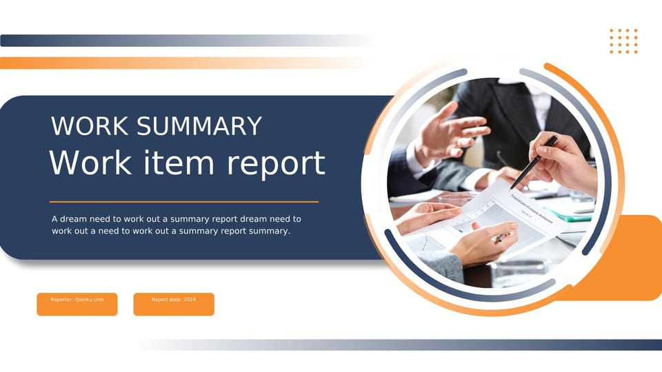 Report on the Business Style Work Project in Blue and Orange Color Scheme Template For Google Slides And Powerpoint -page 0
