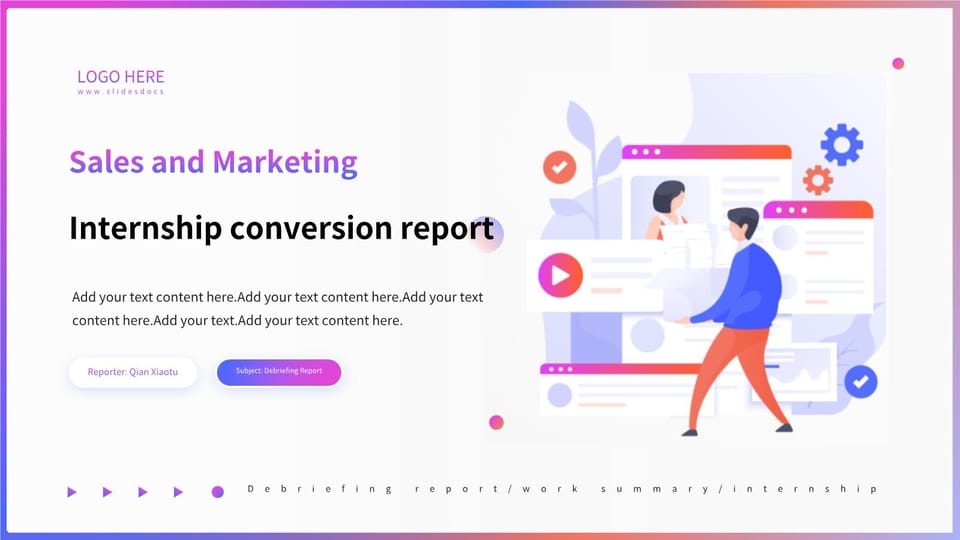 sales and marketing specialist post internship turns into regular debriefing Template For Google Slides And Powerpoint -page 0