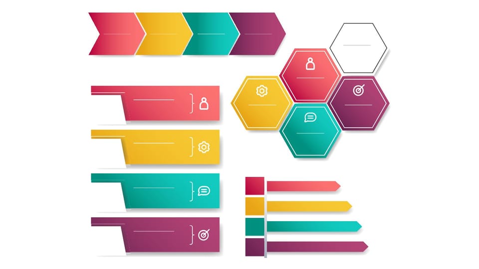 set of colorful hexagons and arrows powerpoint background -page 0