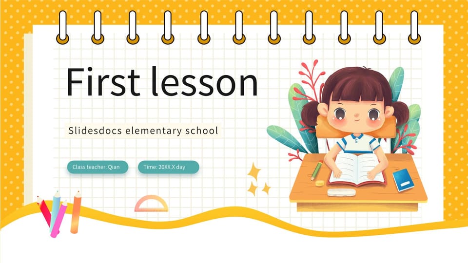 simple cartoon primary school students first class meeting Template For Google Slides And Powerpoint -page 0