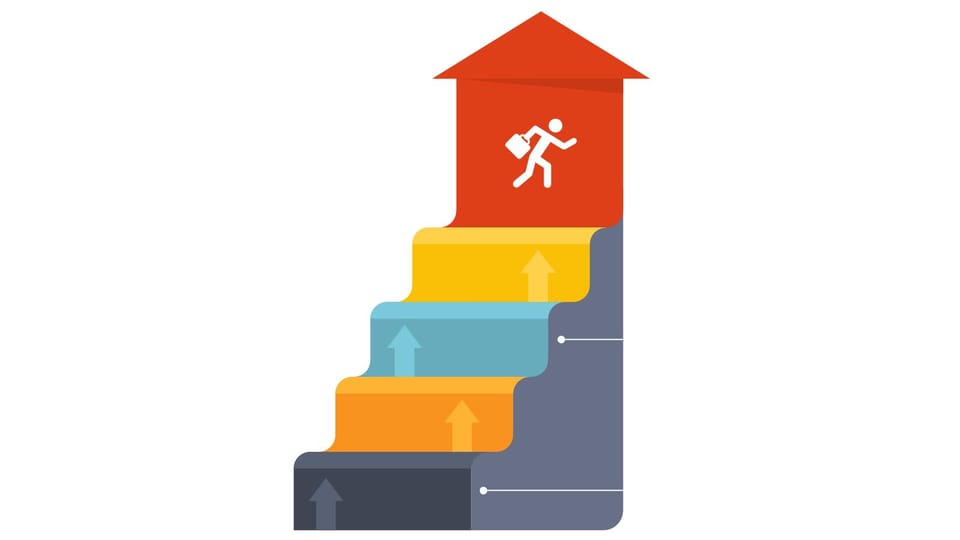 stair case with person climbing it powerpoint background -page 0