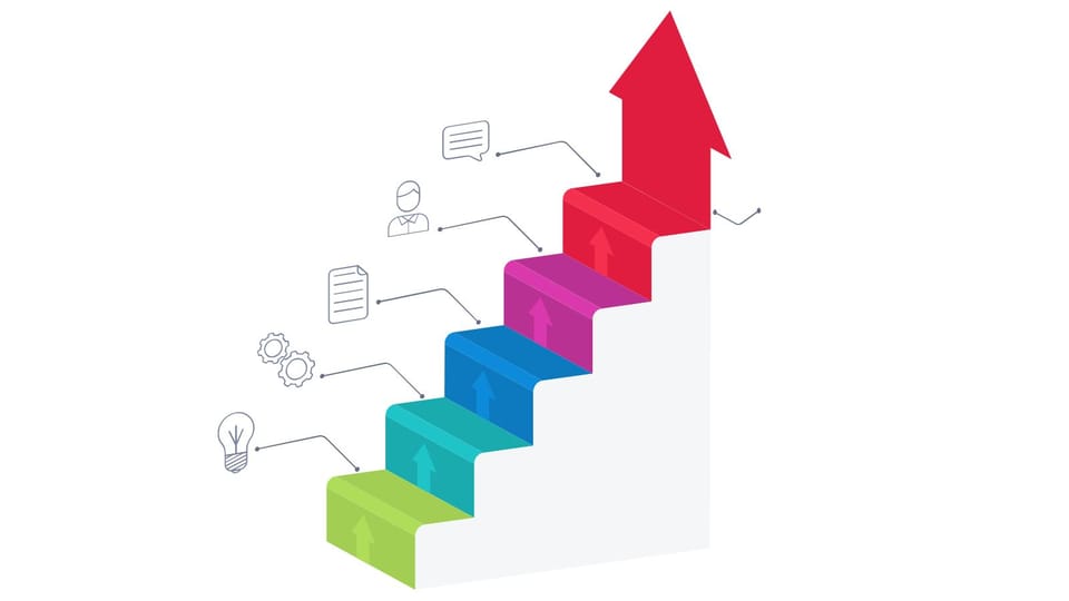 staircase with red arrow pointing up powerpoint background -page 0