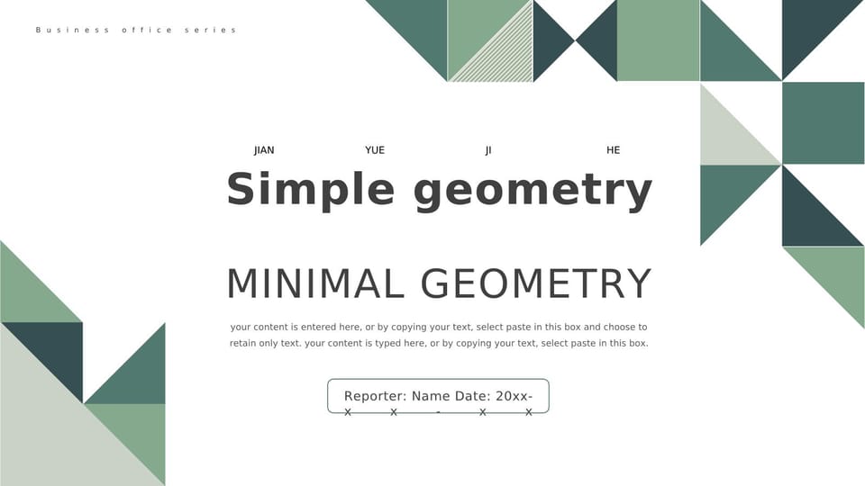 Summary of Simple Geometric General Work Report with a Green Theme Template For Google Slides And Powerpoint -page 0