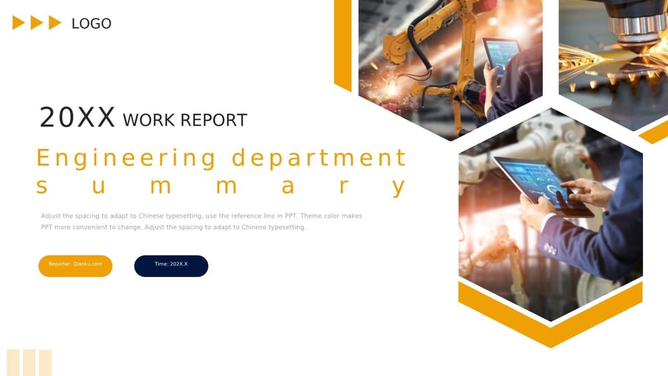 Summary Report of the Engineering Department's Business in Yellow and Blue Template For Google Slides And Powerpoint -page 0