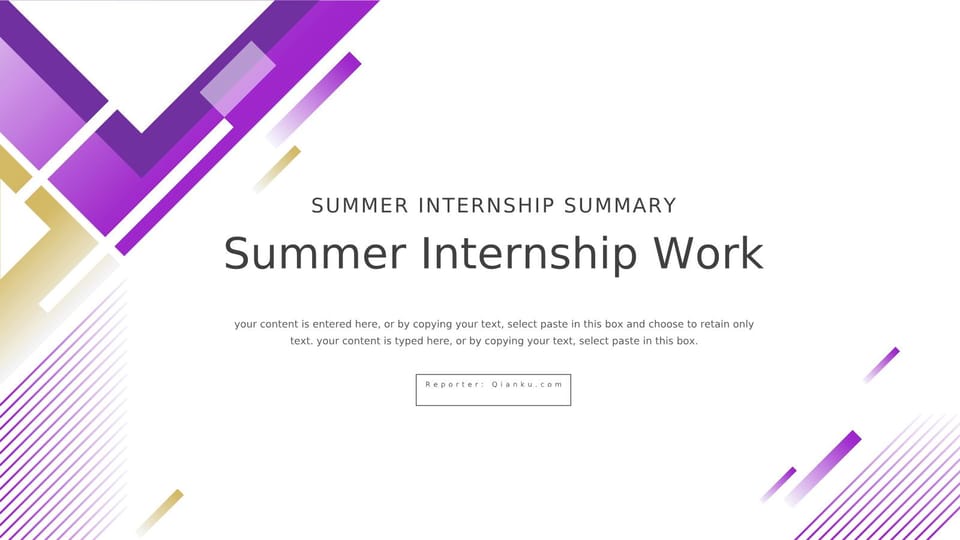 Summer Internship Report A Brief Overview of Simple Gradient Design in Purple Template For Google Slides And Powerpoint -page 0