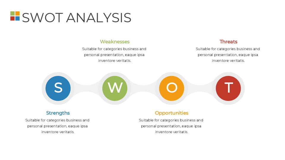 swot diagram is shown with four different colors powerpoint background -page 0
