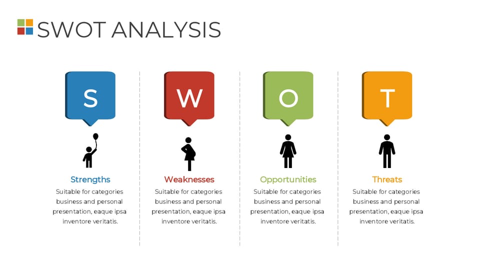 swot diagram with four different people powerpoint background -page 0