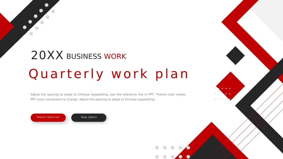 The Geometric Quarterly Work Plan in Shades of Red and Dark Gray Template For Google Slides And Powerpoint -page 0