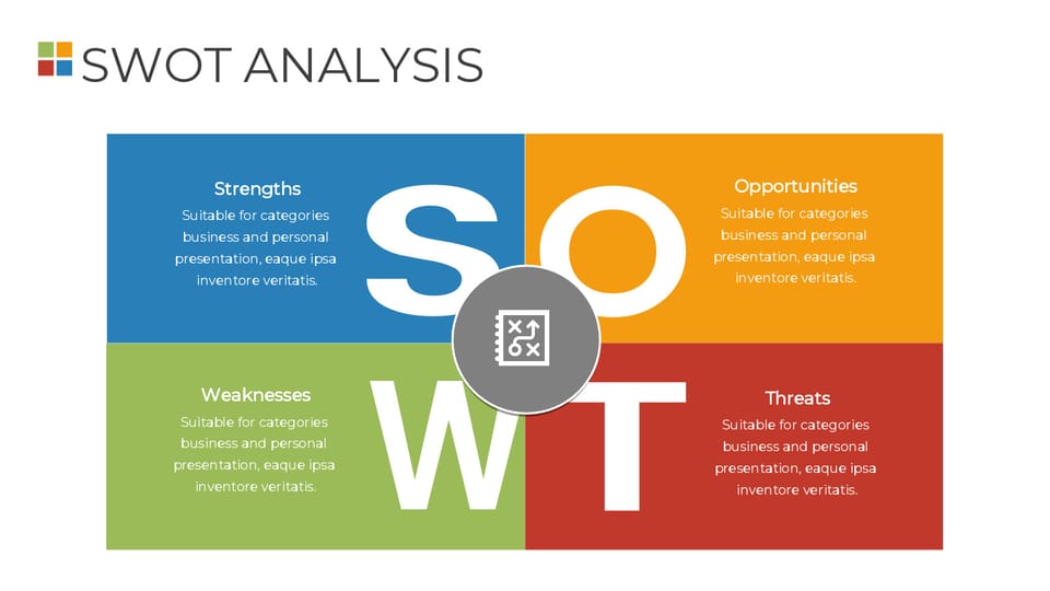 the swot diagram is shown in three different colors powerpoint background -page 0