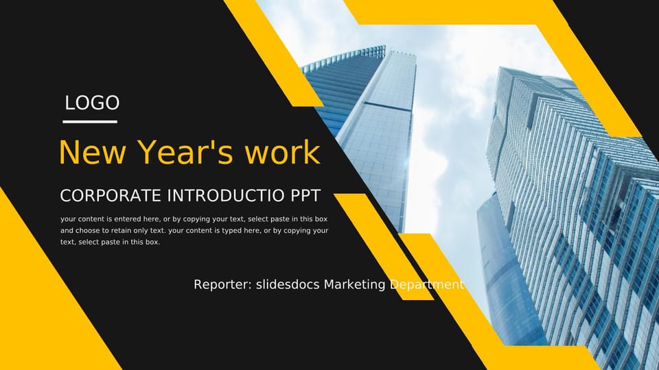 Two Toned Corporate New Year Plan in Yellow and Black Template For Google Slides And Powerpoint -page 0
