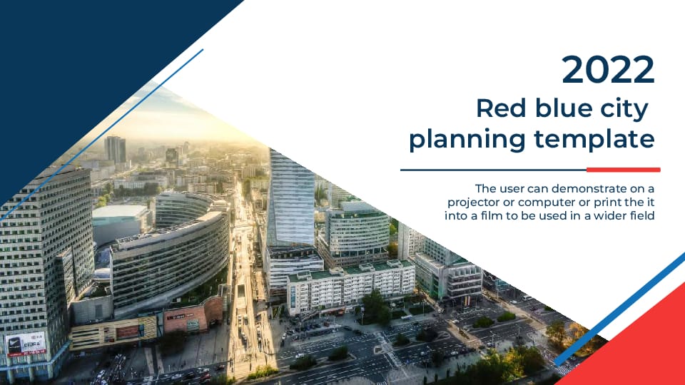 Urban Planning Report PowerPoint Presentation with Red and Blue Geometric Business Style Template For Google Slides And Powerpoint -page 0