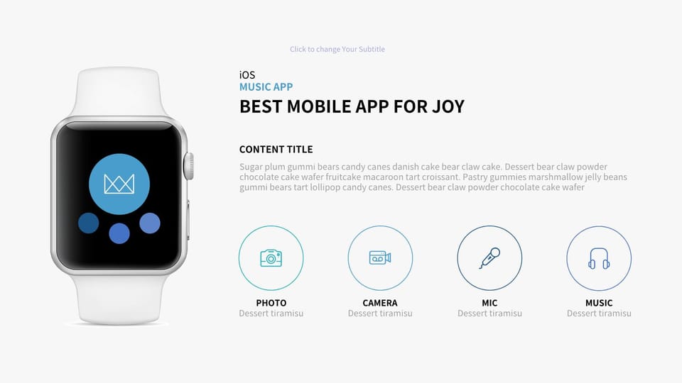 white apple watch with icons on the screen powerpoint background -page 0