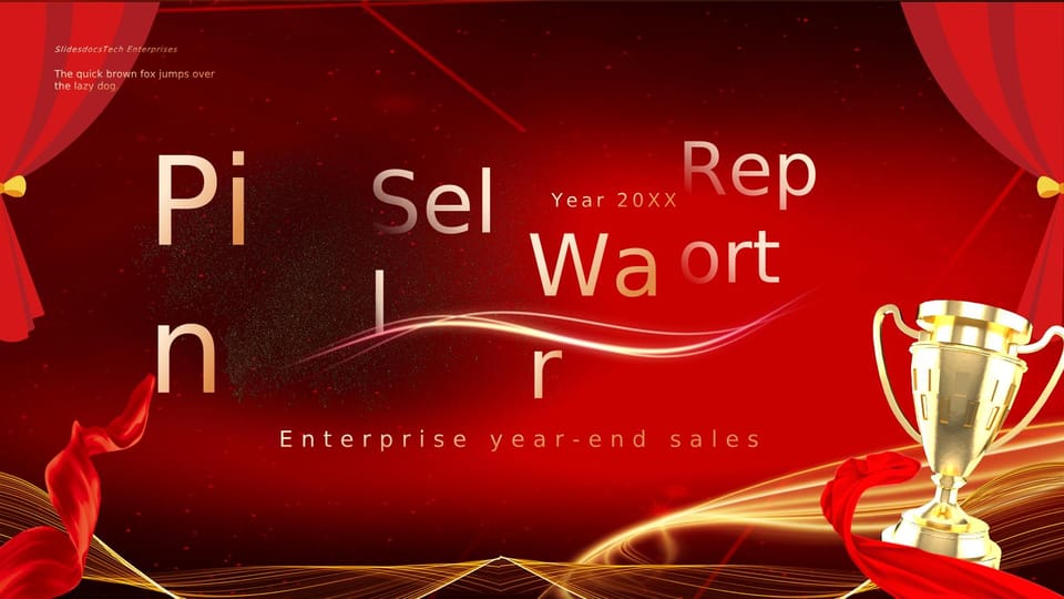 Year End Sales Performance Battle Report Simple Enterprise Secures Happy Trophy in Red Template For Google Slides And Powerpoint -page 0