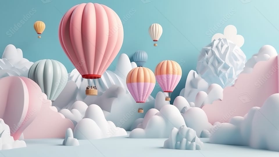 a dreamy theme for display space hot air balloons floating in the clouds 3d rendered powerpoint background