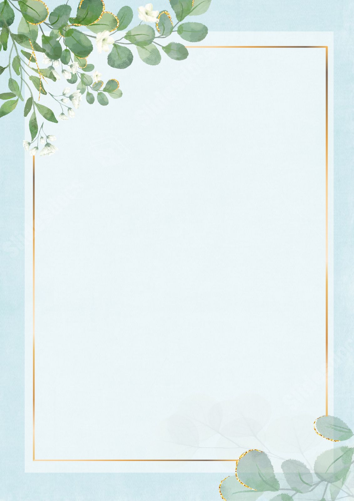 a golden border surrounding a green plant page border background word template