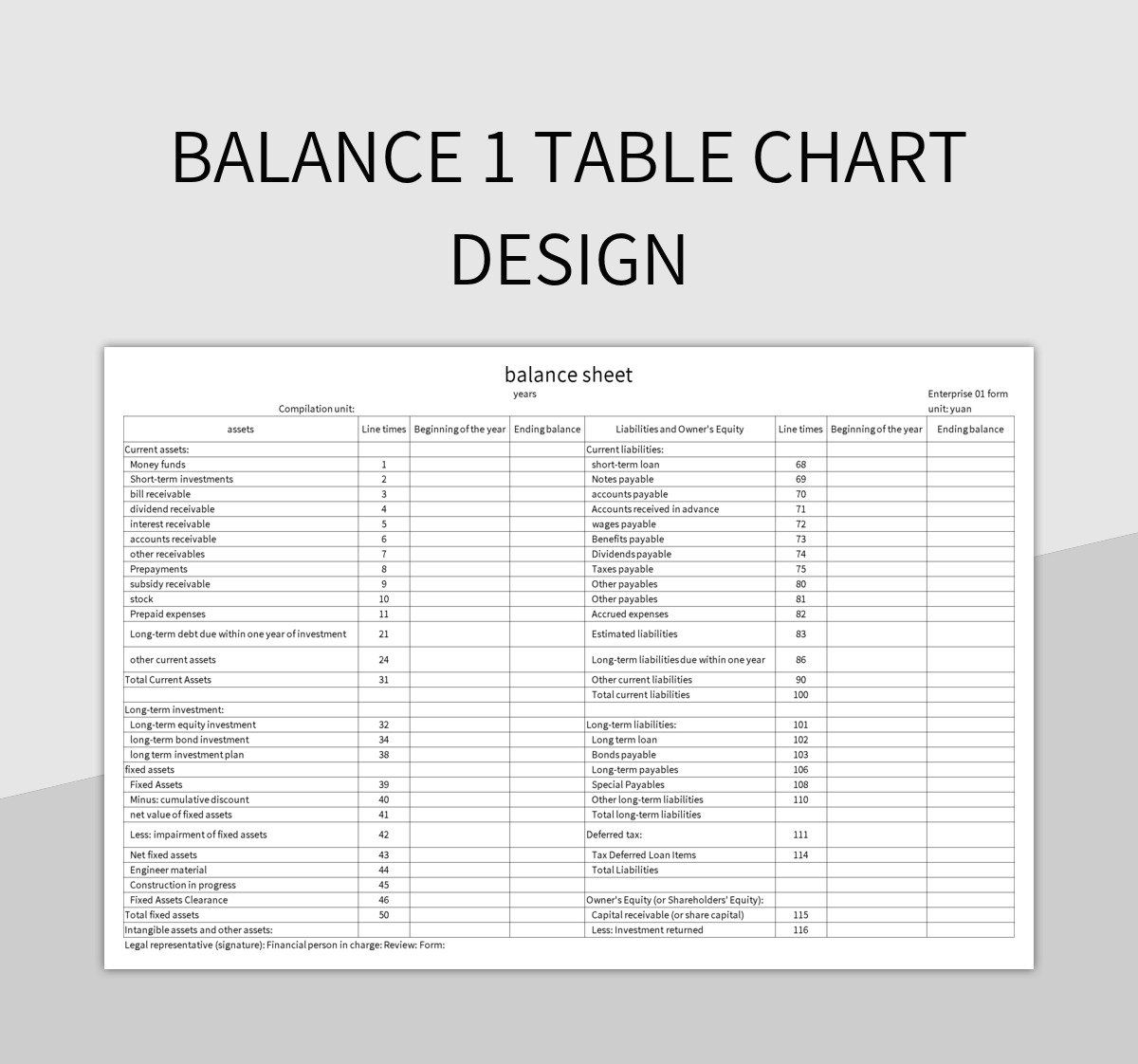 balance 1 table chart design excel template
