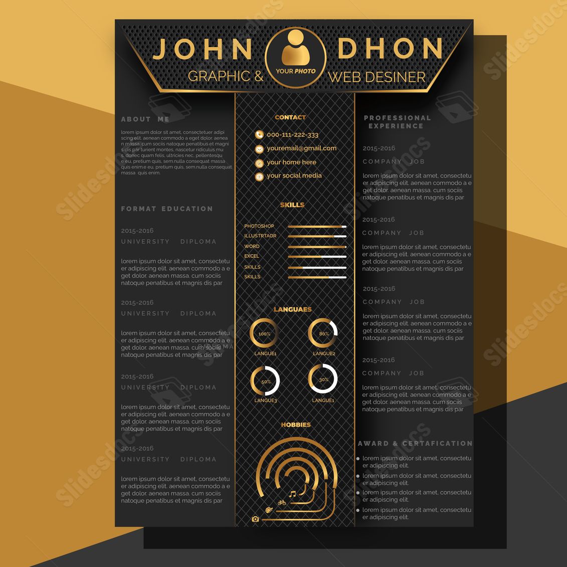 black gold cv resume company professional word template