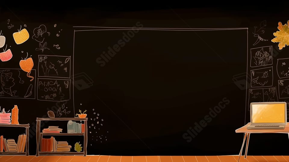 blackboard chalk on empty mathematics blackboard with yellow powerpoint background
