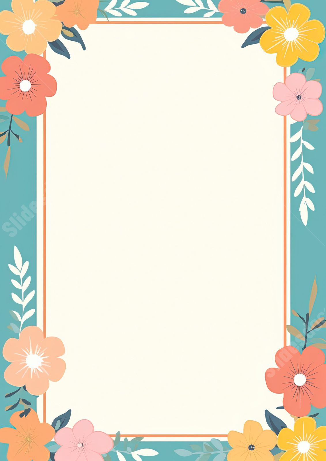 blue background cartoon flowers frame word template