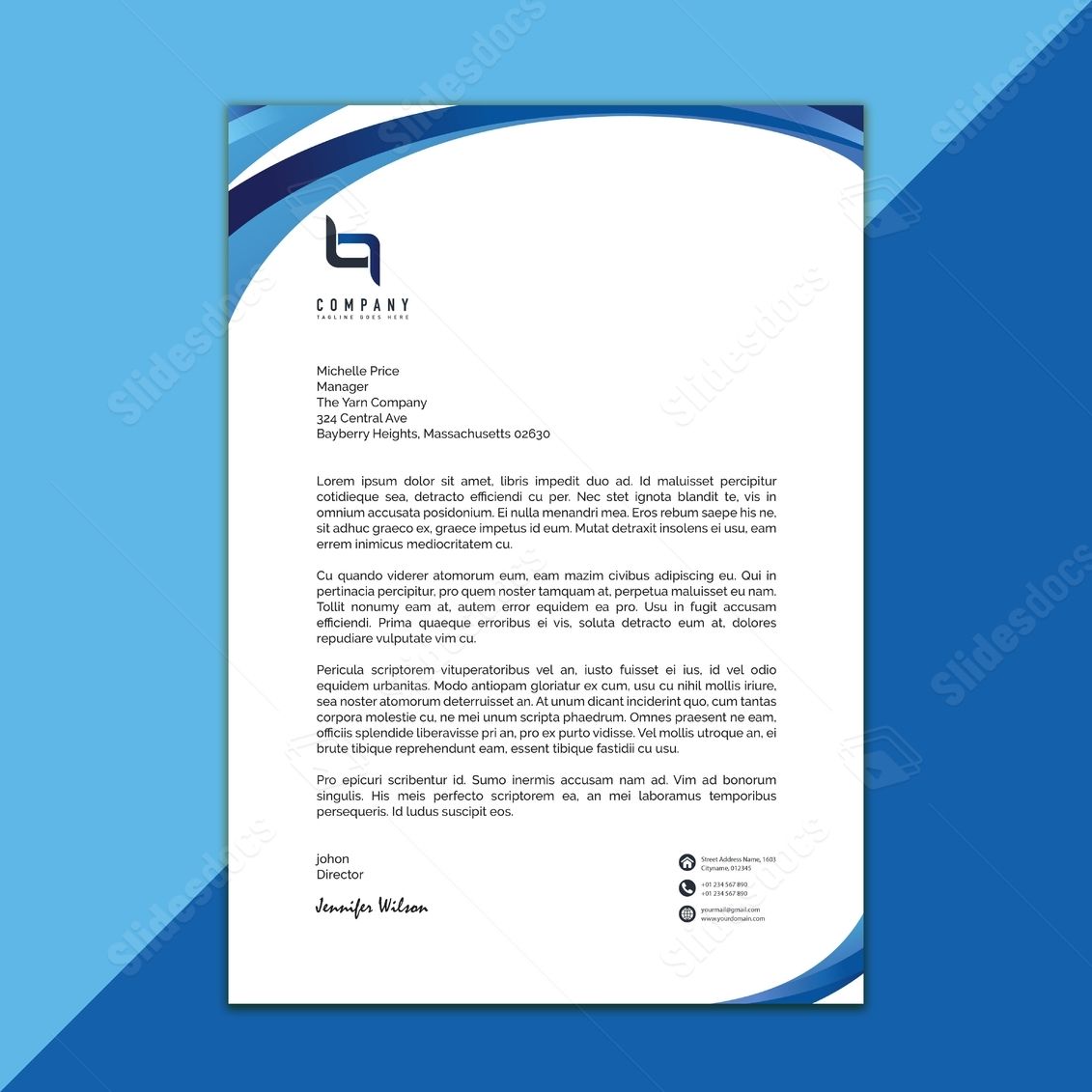 blue colorful cover letterhead corporate identity professional creative simple word template