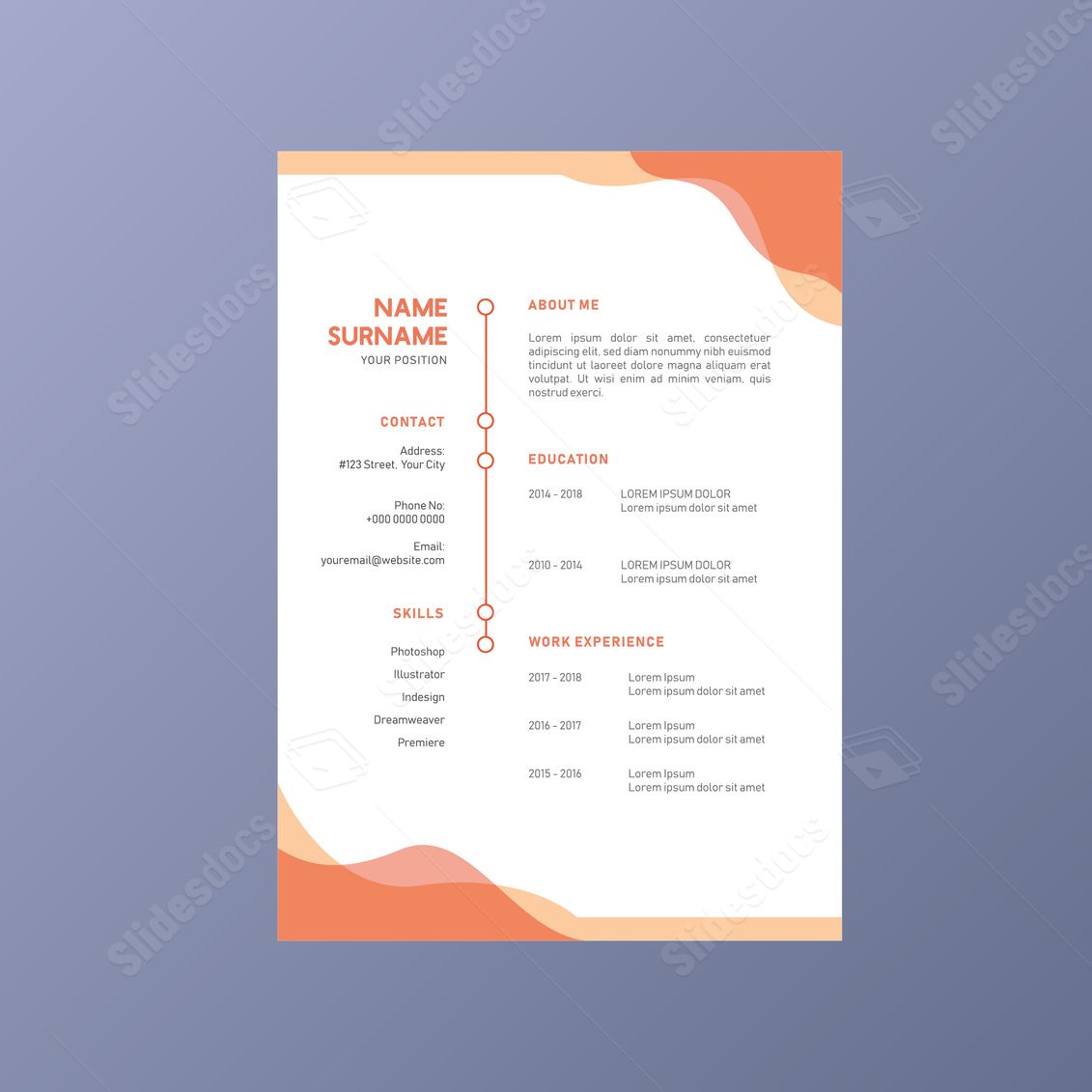 blue gray orange letterhead cv corporate identity business card work space modern abstract simple word template