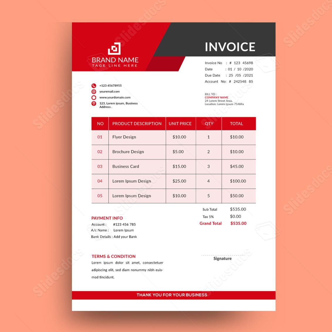 blue grey black invoice stationery cash memo bill creative simple professional word template