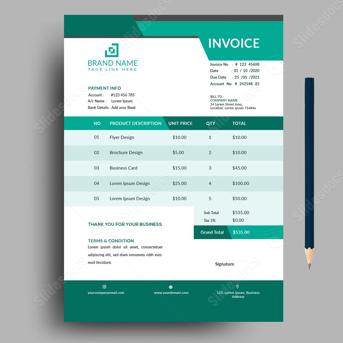 blue orange black invoice budget finance bill professional simple creative word template