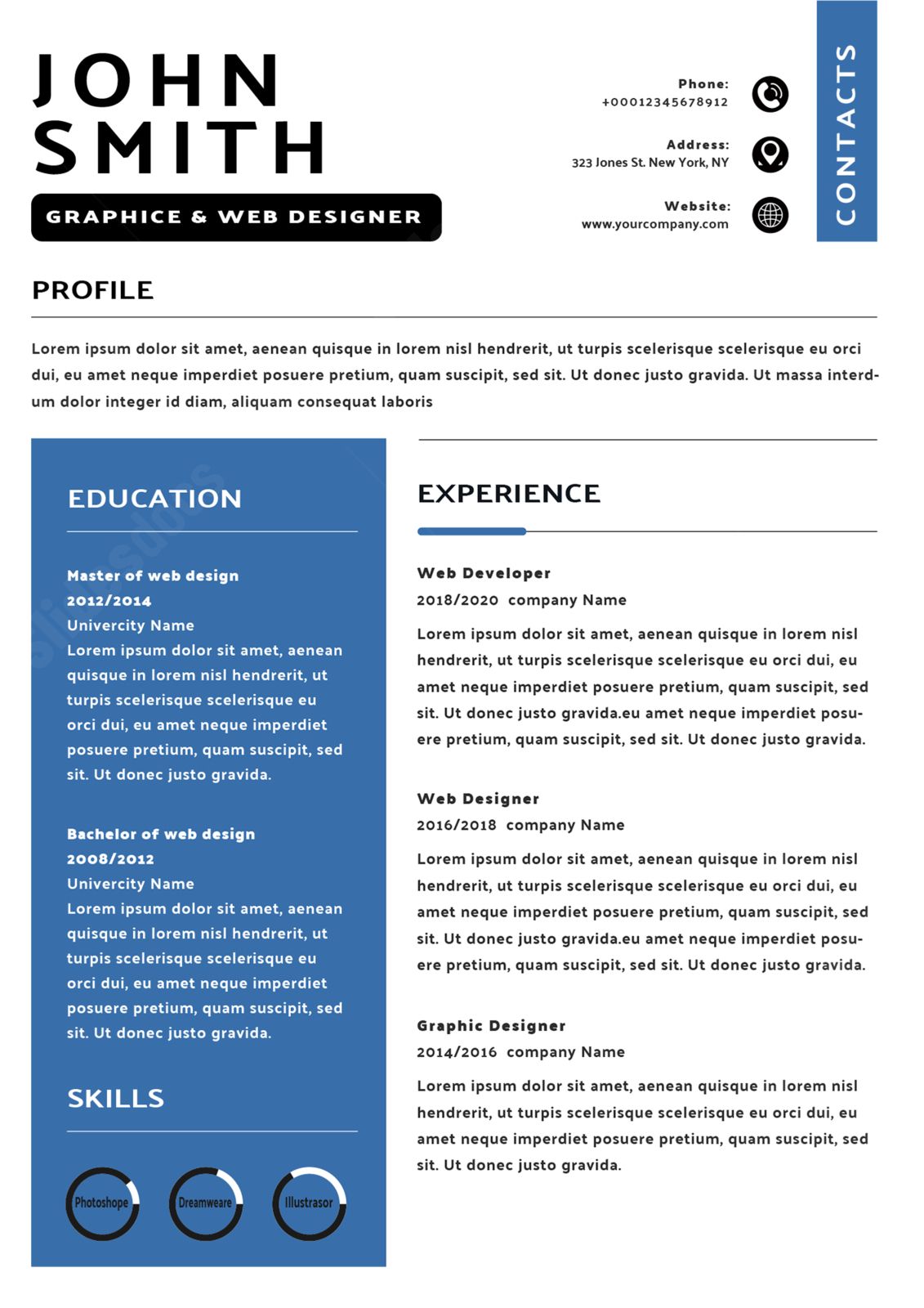 blue personal recruitment resume a concise presentation word template