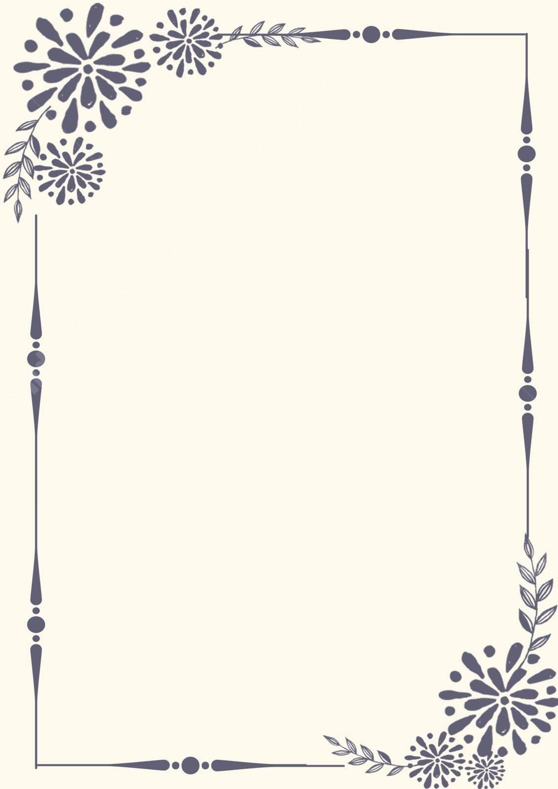 border of floral drawings in light yellow page border background word template