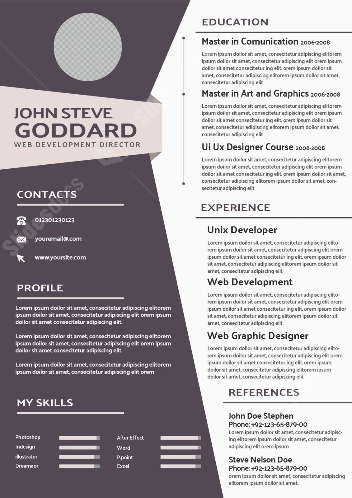 business recruitment resume with deep purple design word template