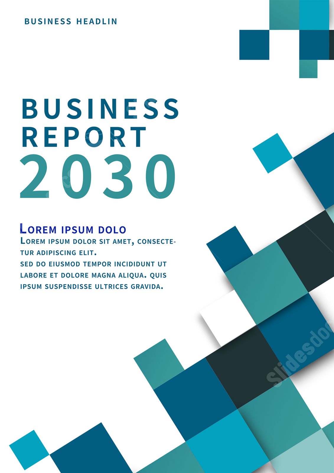 business report with a blue abstract geometric cover word template