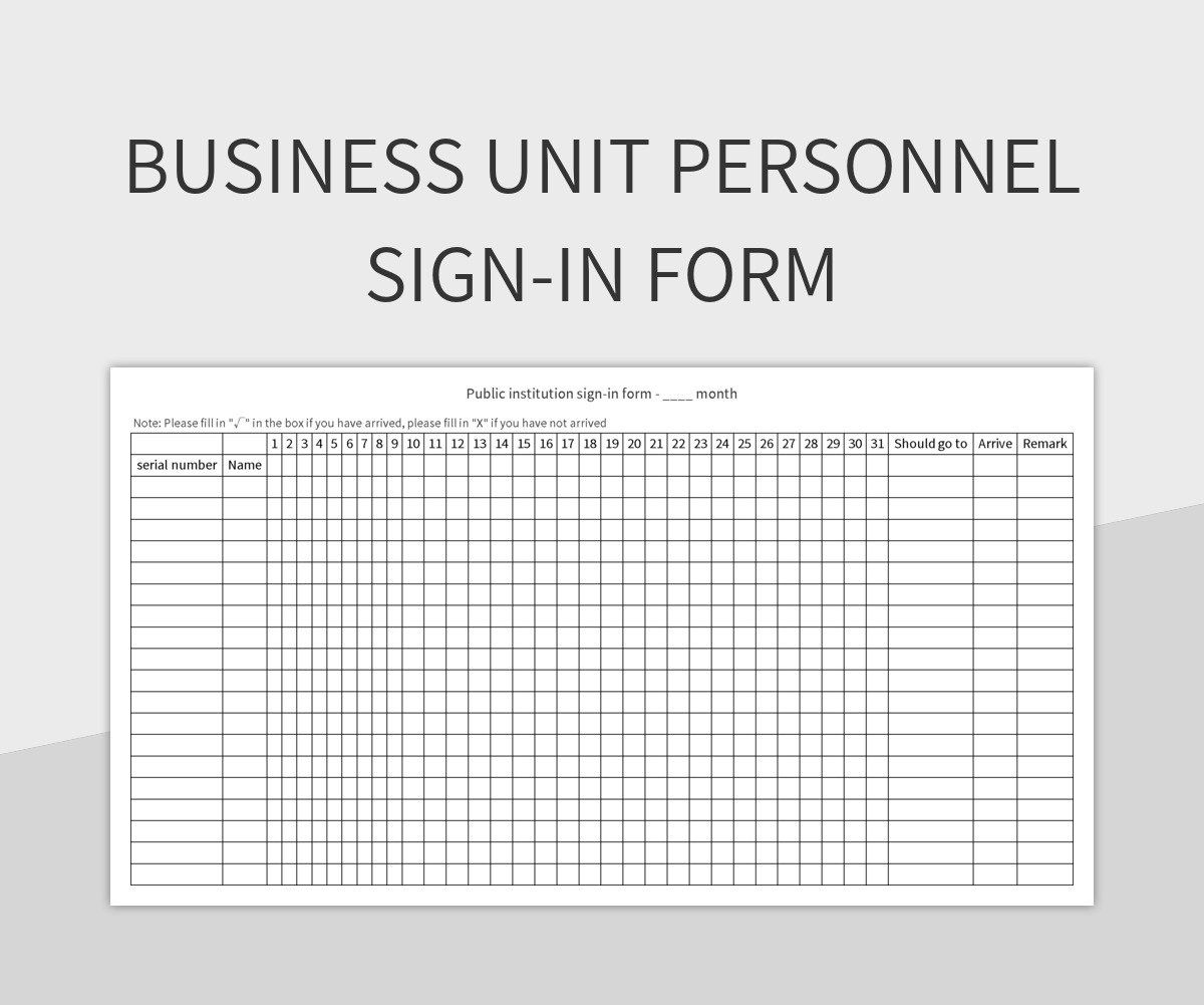 Business unit personnel sign-in form excel template